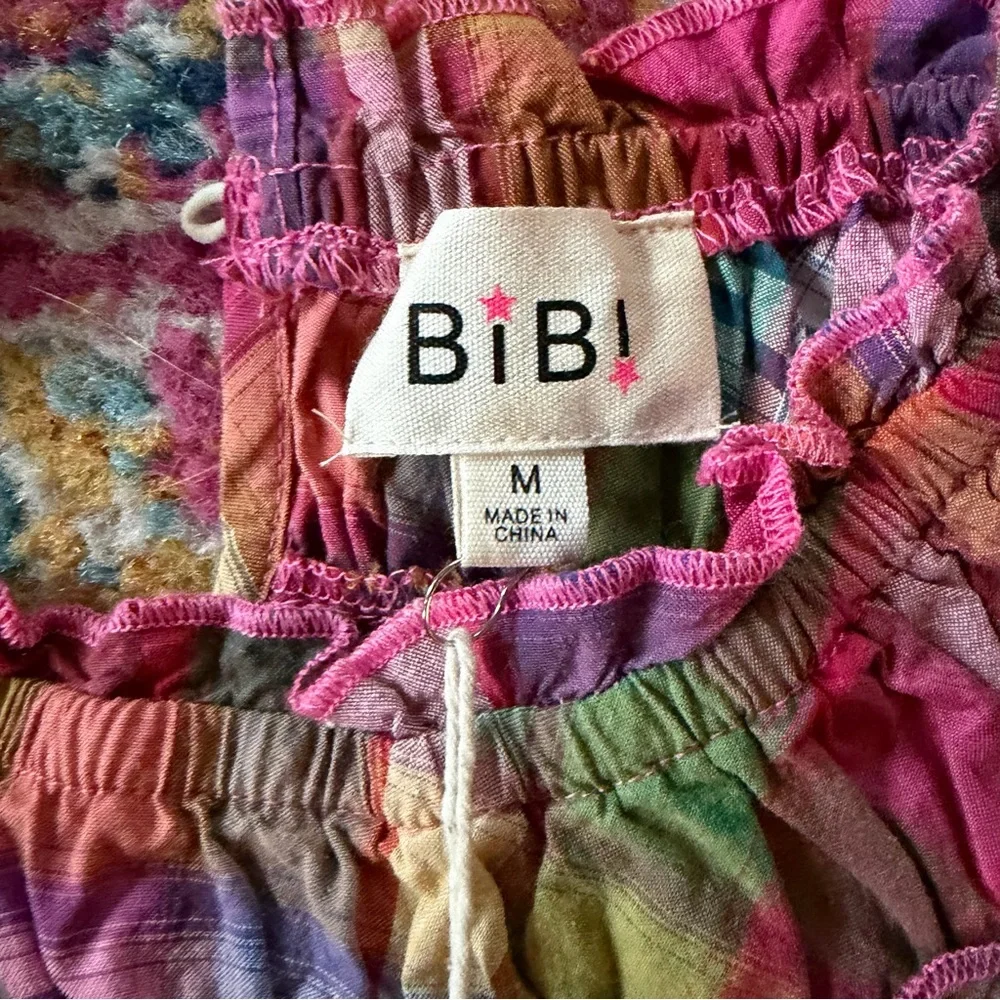 NWT BiB! Multicolor Plaid Ruffle Top Size M - Picture 2 of 4